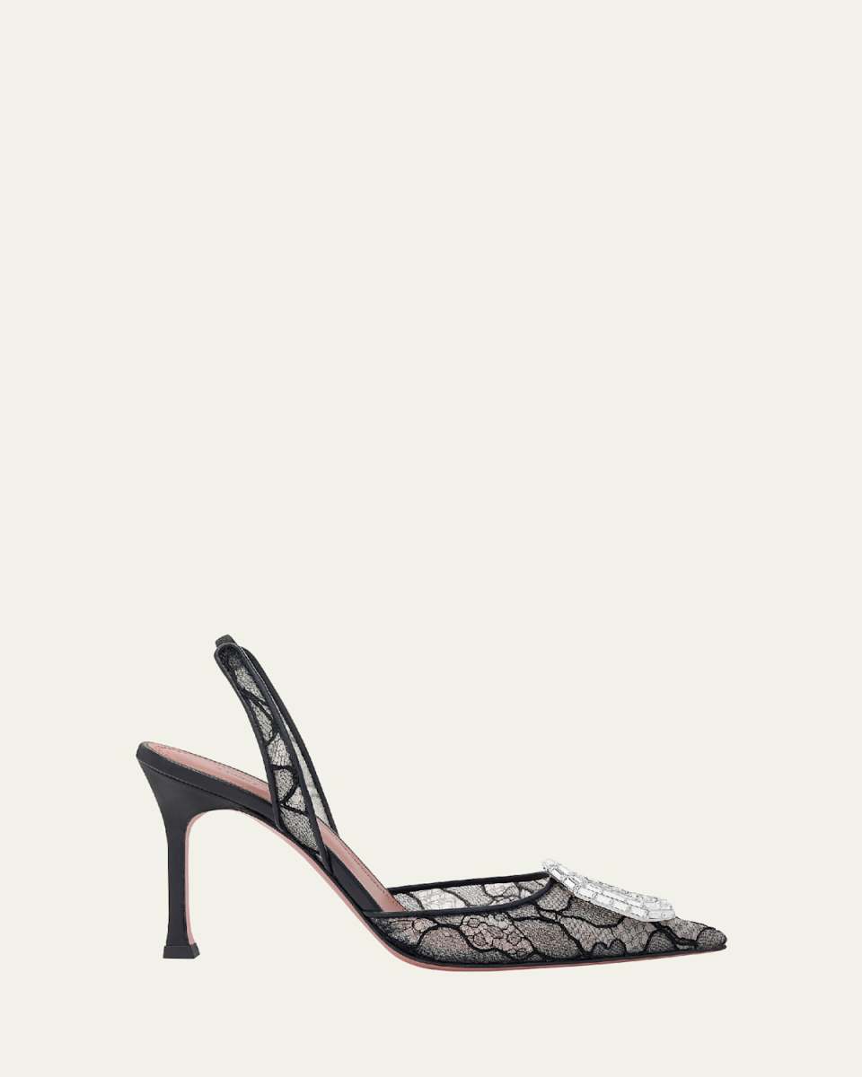 Camelia Lace Crystal Slingback Pumps